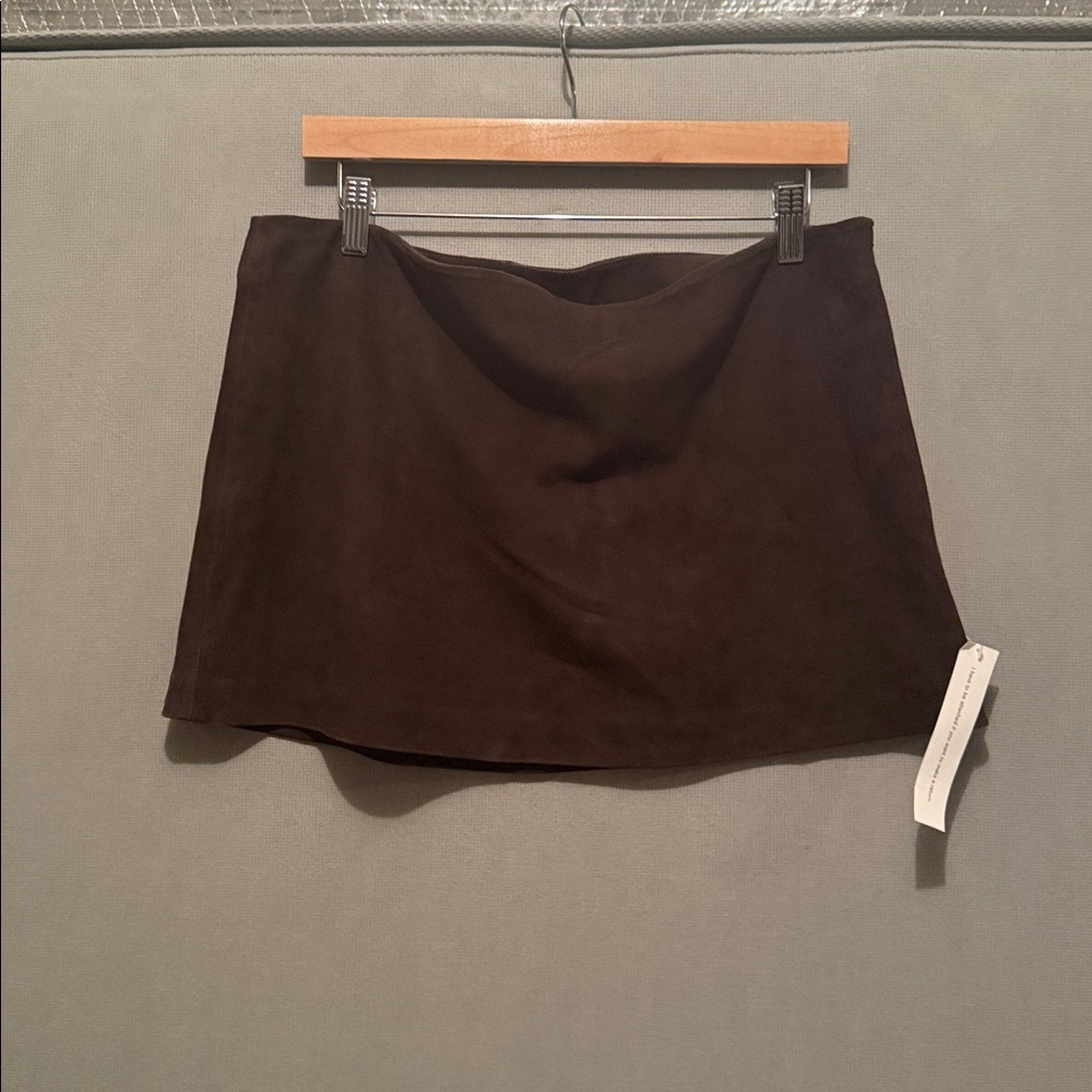 NWT Reformation Veda Carla Low Waist Leather Skirt Mole Brown (Suede) Size 10 - Picture 3 of 7